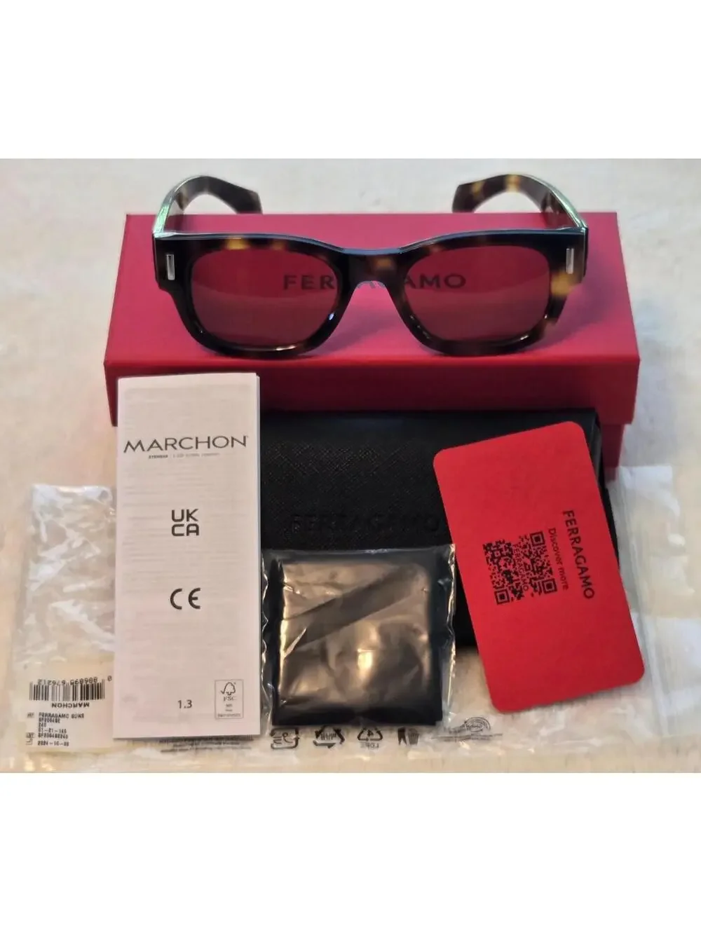 NEW Ferragamo Tortoise Brown Square Sunglasses, SF2064SE 240, Italy